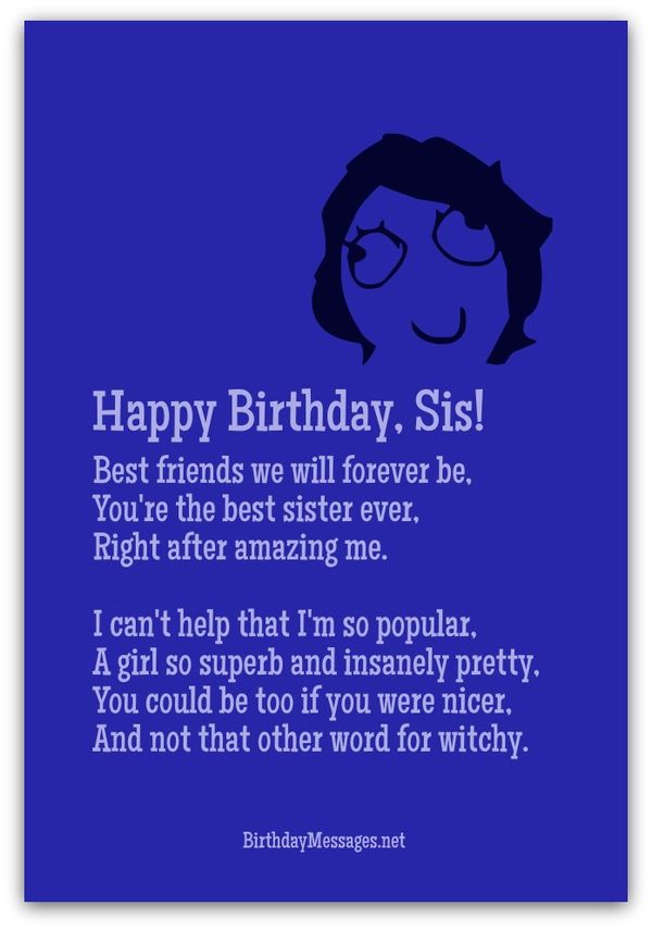Zingy funny happy birthday poems for sister