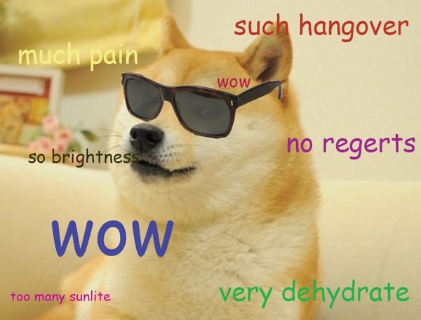 Such hangover much pain wow no regerts so brightness wow very dehydrate too many sunlite