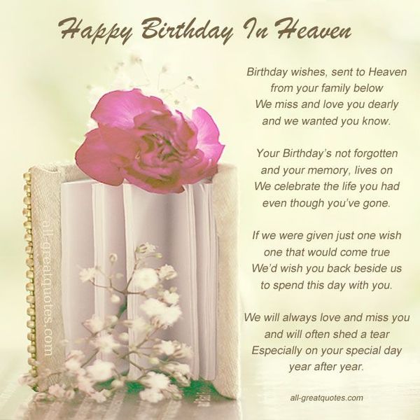 Happy birthday in heaven birthday wishes, sent to heaven from your family below we miss and love you dearly and we wanted you know.
