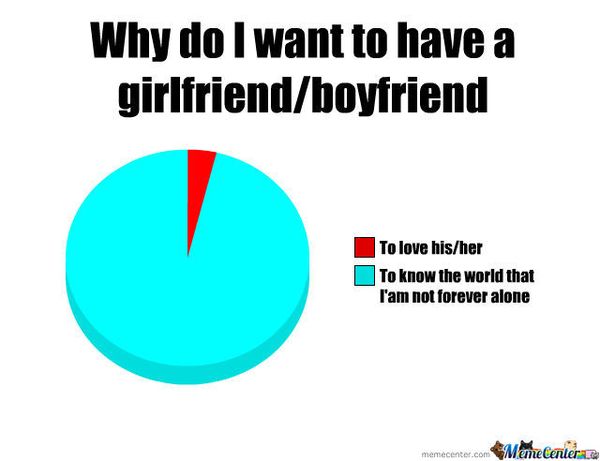 Why do I want to have a girlfriend/boyfriend. To love his/her. To know the world that I `am not forever alone