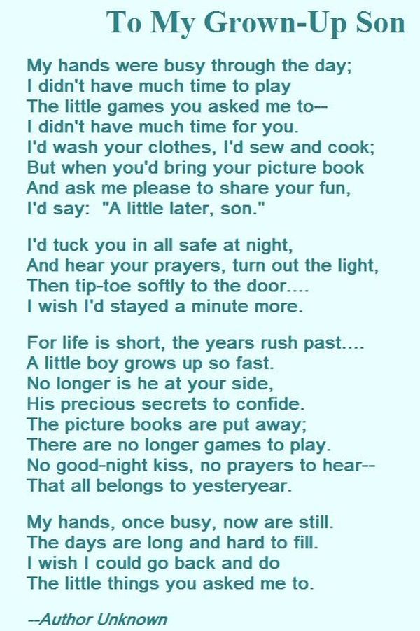 poems from a mother to her son on his birthday